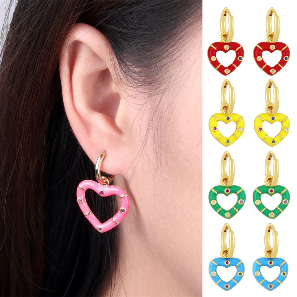 1 Pair Dangle Earrings Colorful Cute Elegant Dainty Luxury Gift Hypoallergenic Rhinestone Inlaid Love Heart Women Earrings Fashion Jewelry