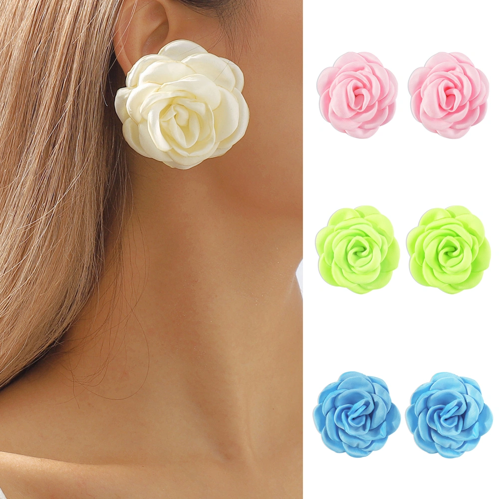 1 Pair Rose Stud Earrings Elegant Camellia Flower Design Solid Color Women Summer Elegant Earring Comfortable Anti-Allergic Party Jewelry