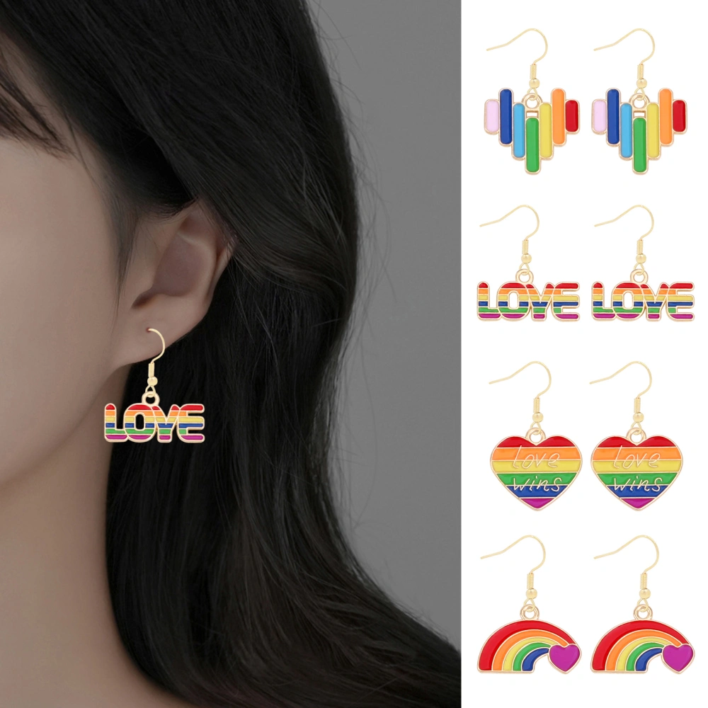 1 Pair Women Earrings Rainbow Color Colorful Heart Shape Stainless Anti-allergy Lightweight Lady Ear Jewelry Women Hook Earrings Dangle  Earrings 