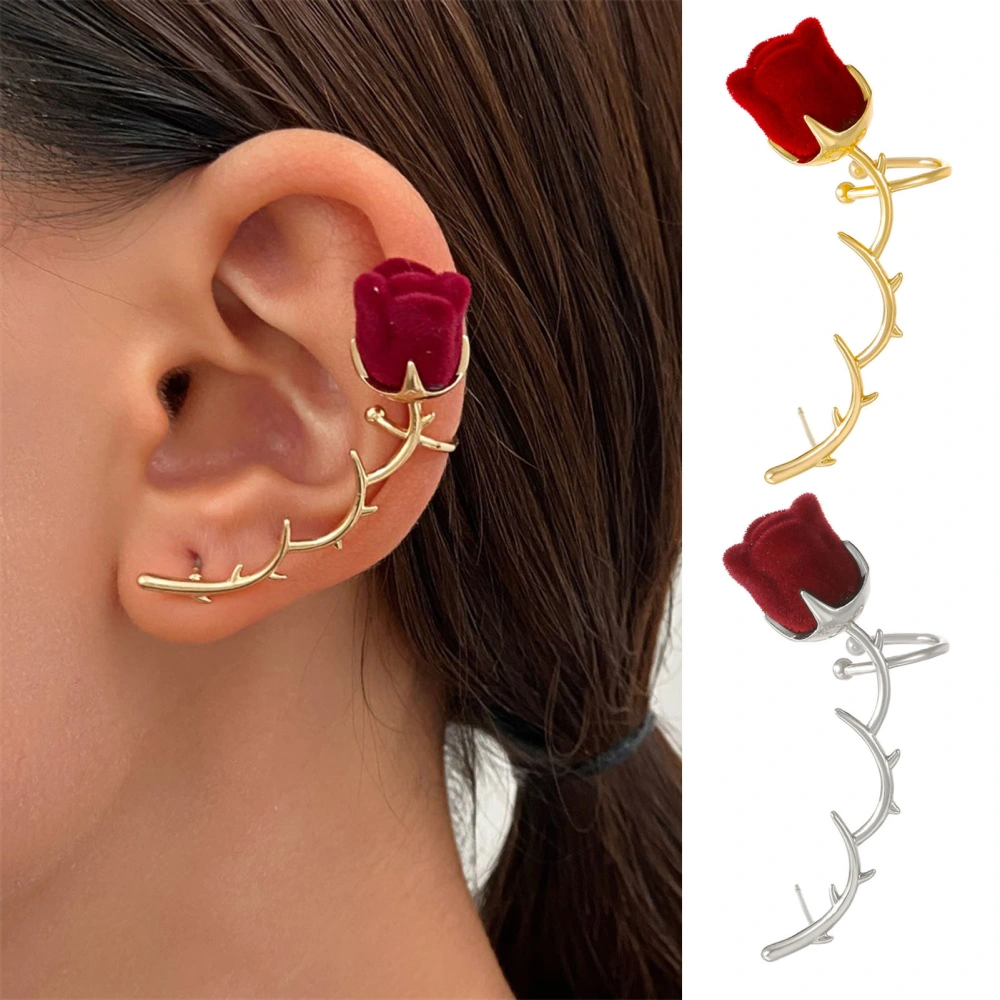 1Pc Thorn Rose Flower Ear Cuff Non-Piercing Ear Bone Clip Creative Lightweight Luxury Earring Exquisite Jewelry Gift