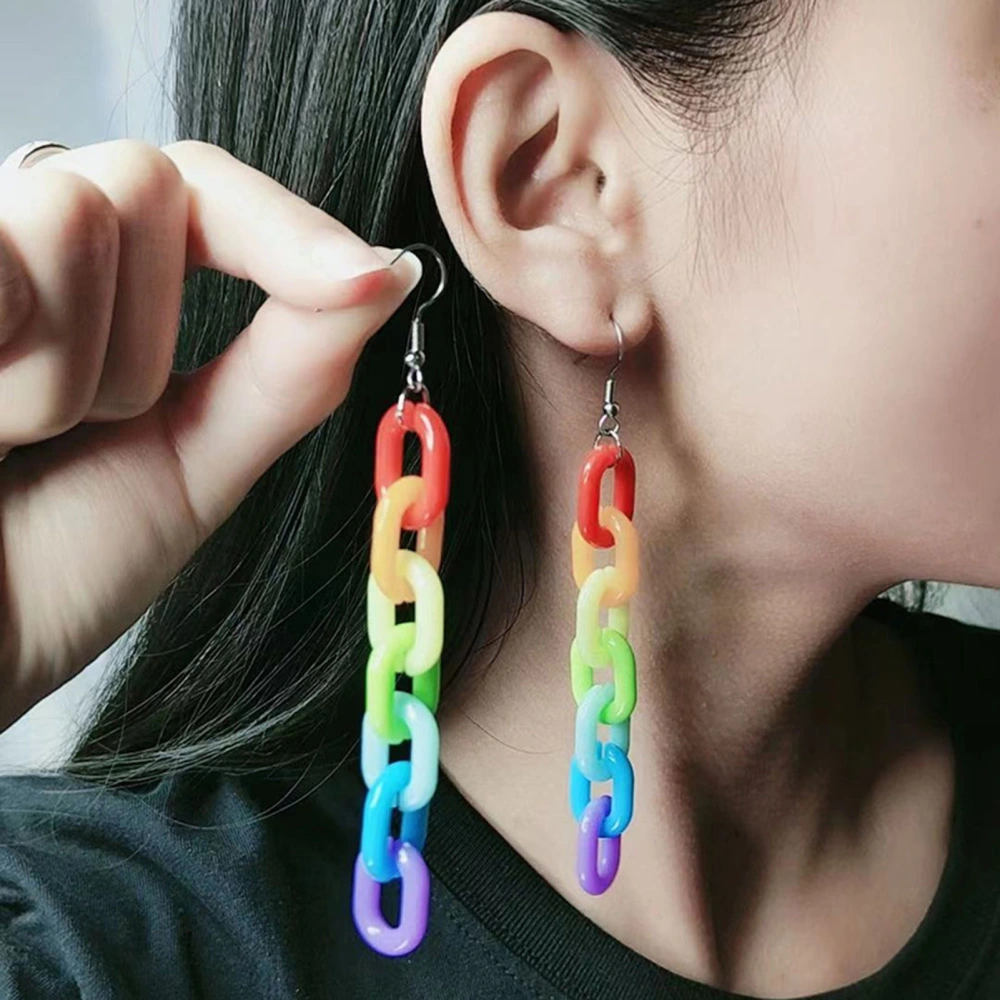 1 Pair Rainbow Series Drop Earrings Creative Cute Lightweight Geometric Shape Love Letter Chain Stud Earrings Statement Jewelry Gift