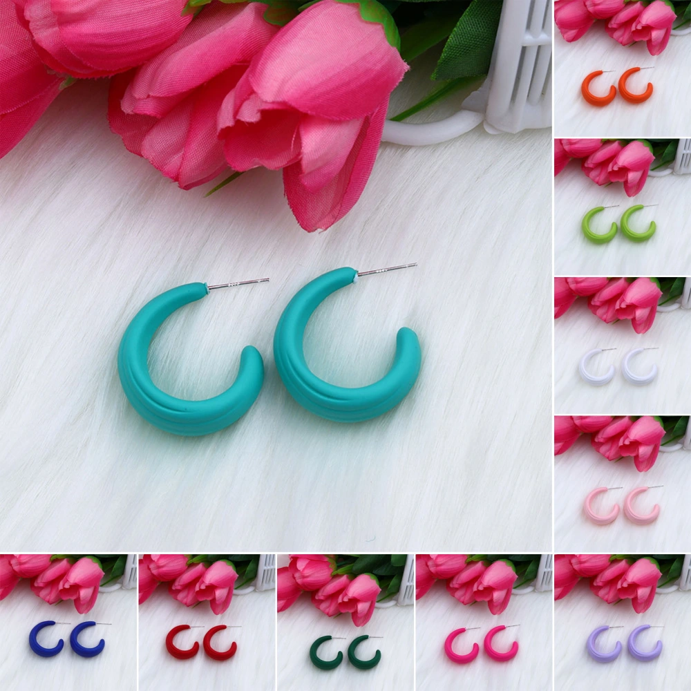 1 Pair Candy Color C-shaped Ear Studs Earrings Colorful Hoop Earrings Geometric Circle Lightweight Earrings Jewelry Gift