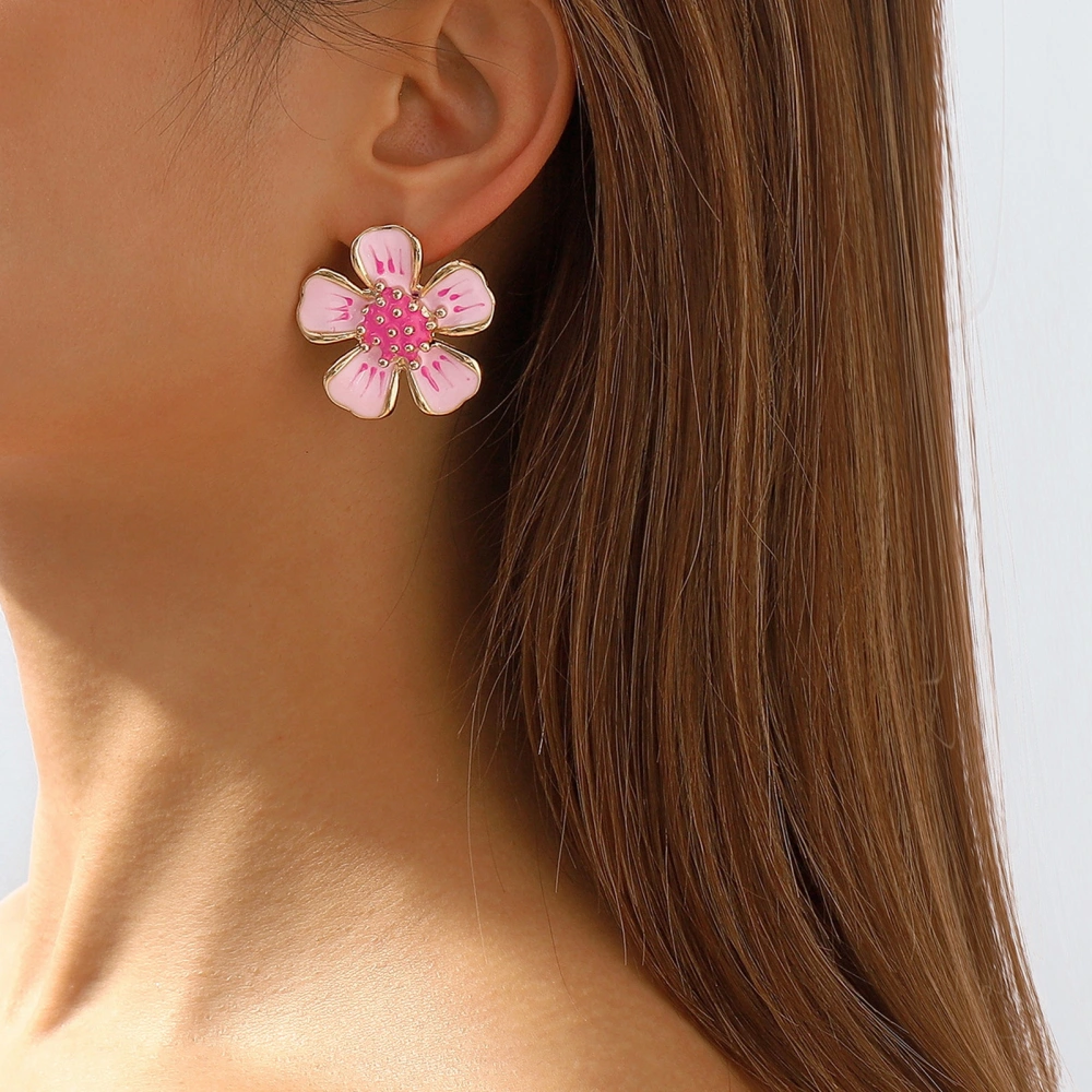 1 Pair Elegant Women Flower Shape Ear Studs Simple Luxury Exaggerated Enamel Floral Stud Earrings Fashion Jewelry Gift