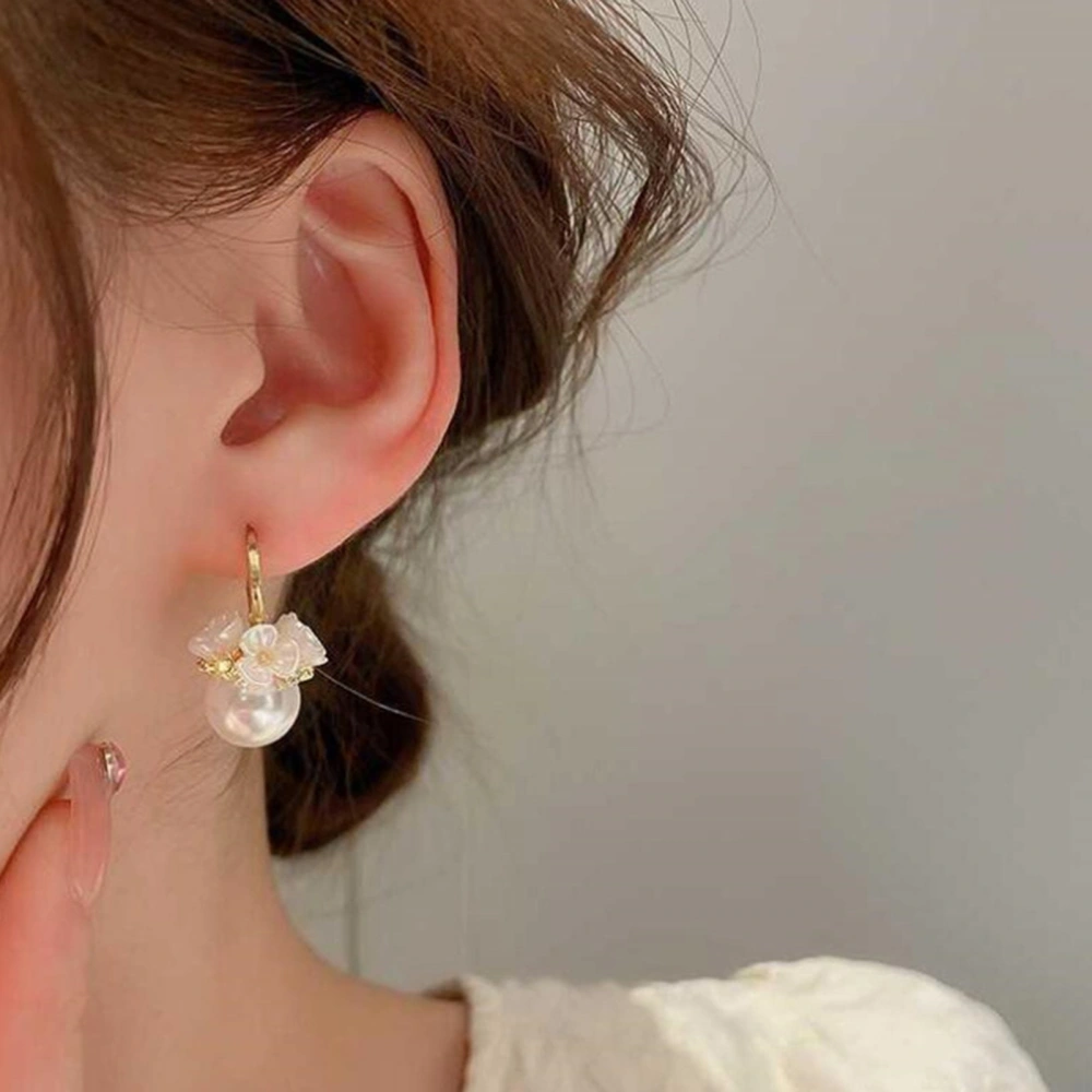 1 Pair Earrings Faux Pearl Flower Rhinestone Decor Ear Decoration Jewelry Party Prom Dating Huggie Earrings 