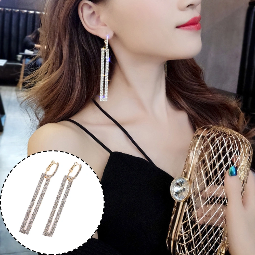 1 Pair Women Earrings Hanging Earrings Geometric Shiny Rhinestone Decor Hollow Out Oblong Shape Anti-allergy Ear Decoration Ear Jewelry Lady Gift 