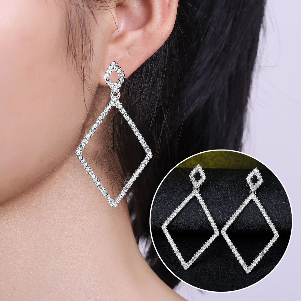 1 Pair Rhombus Rhinestone Stud Earrings Geometric Exaggerated Elegant Girls Dangle Drop Statement Earrings Fashion Accessories Gift 