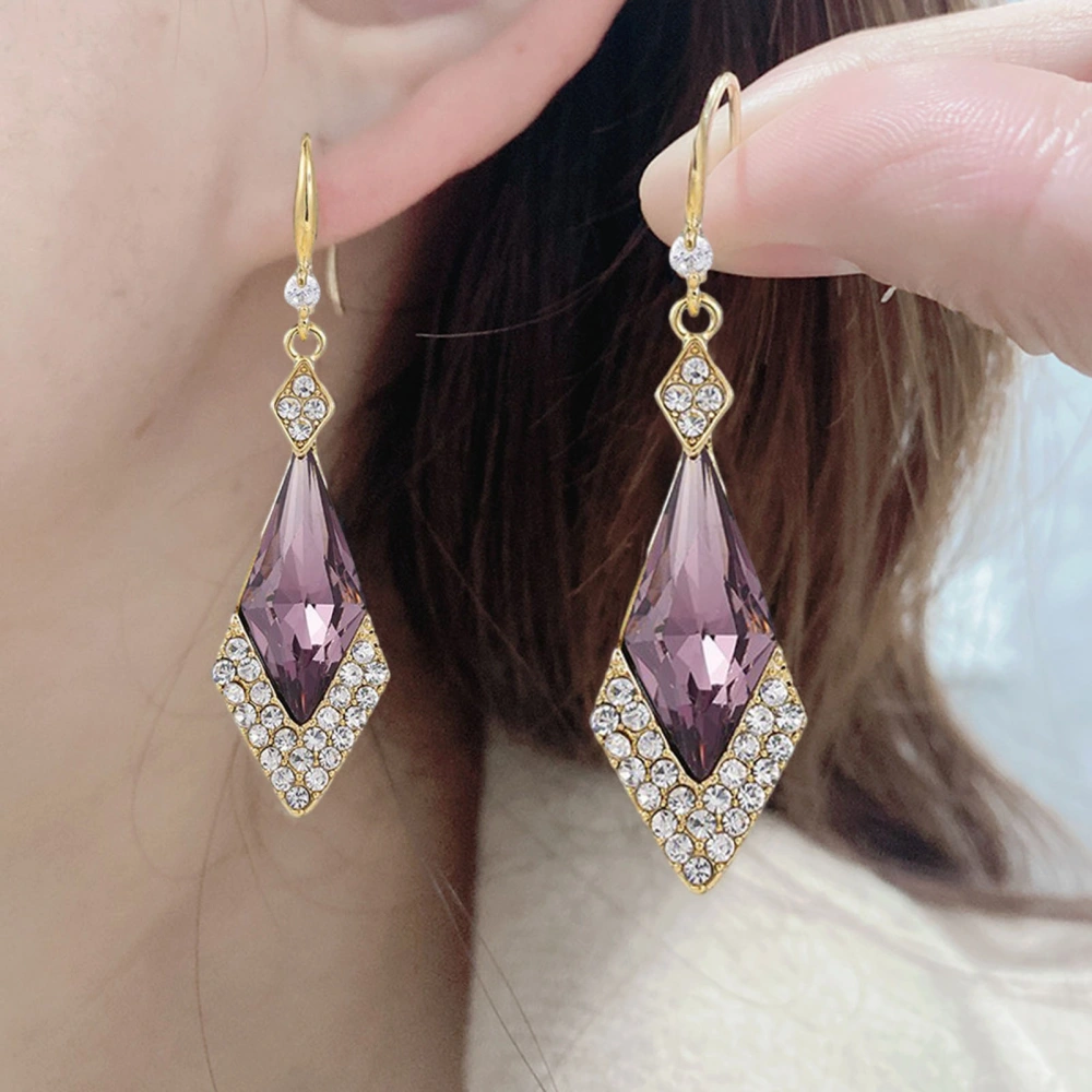 1 Pair Women Dangle Earrings Rhinestones Inlay Purple-Color Faux-Crystal Earrings Party Banquet Jewelry Accessories Valentine's Day Mother's Day Jewelry Gift 