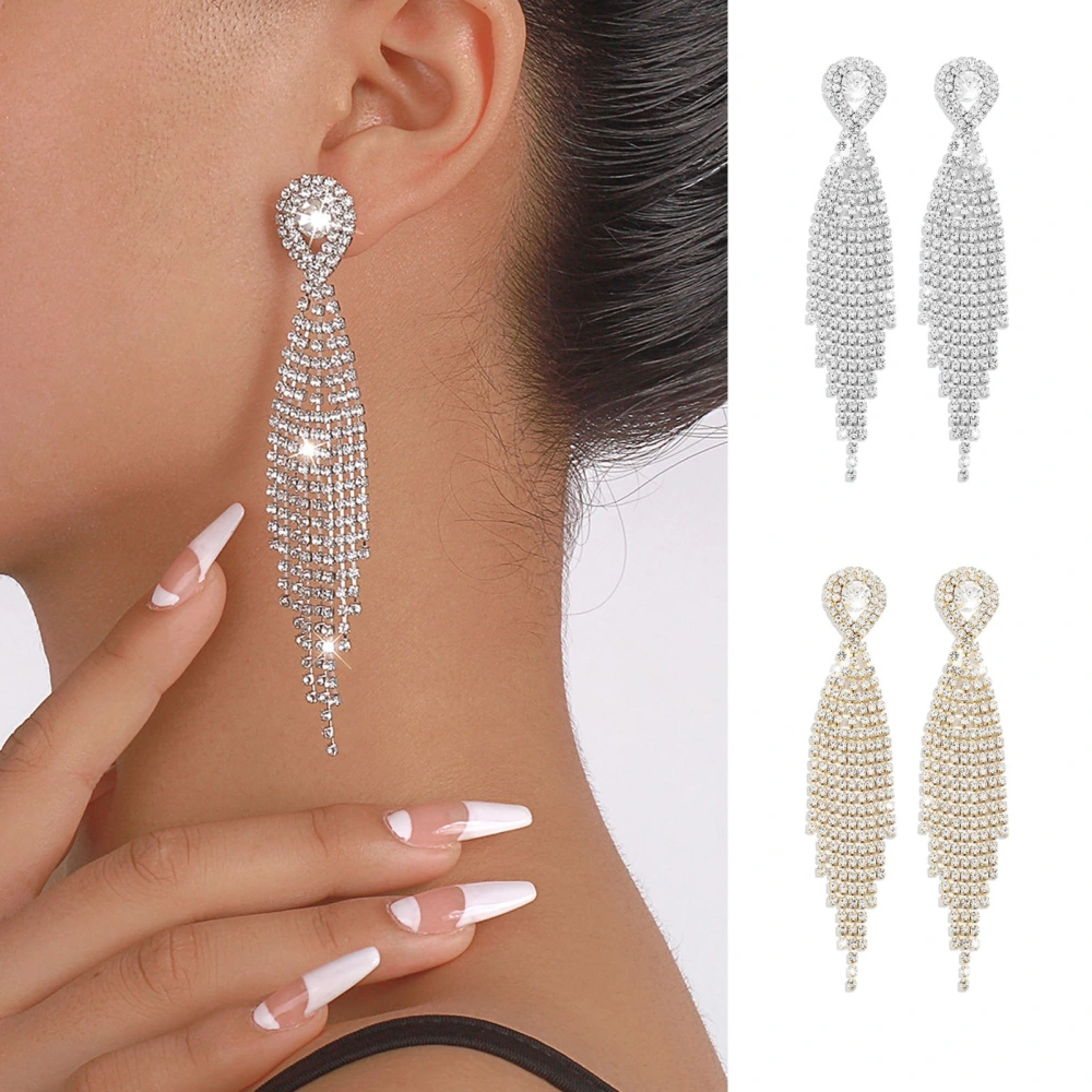 1 Pair Leaf Shape Tassel Earrings Sparkling Rhinestone Vintage Elegant Women Girls Fringed Dangle Earrings Fashion Jewelry Accessories Gift 