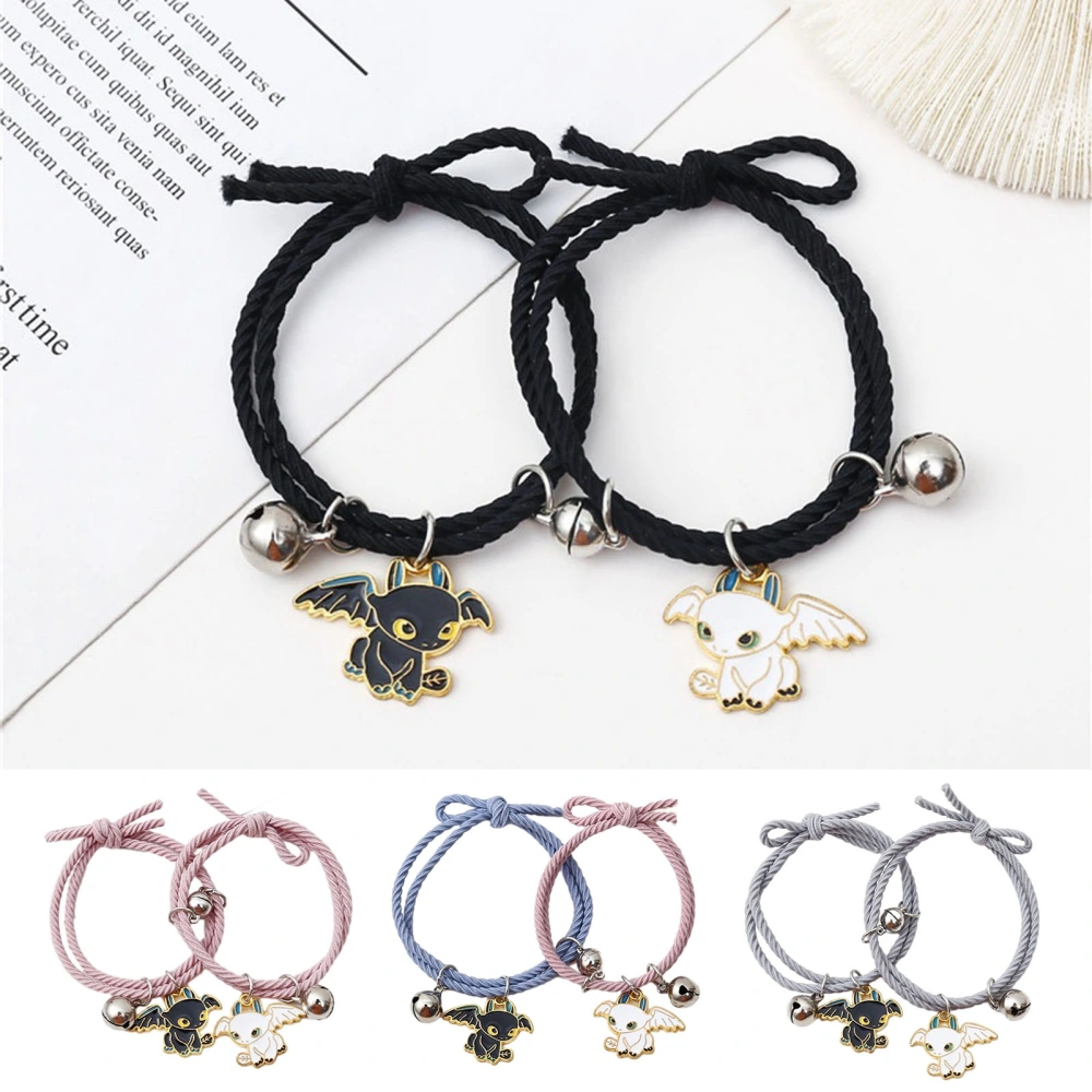 2 Pcs Women Bracelet Hair Tie Dual Use Bell Magnetic Cartoon Pendant Decor High Elastic Double Layers Anti-slip Hair Ring Lady Hair Band Ponytail Holder Couple Bracelet