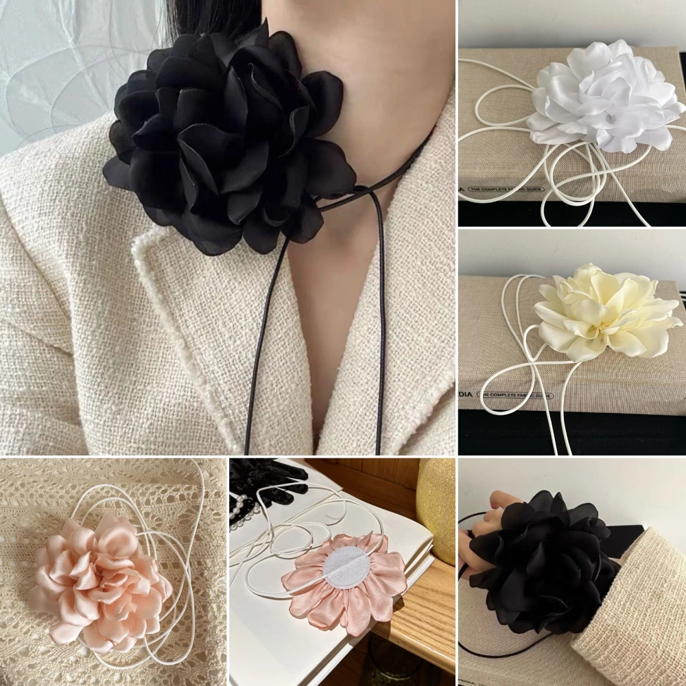 Retro Flower Women Choker Necklace Solid Color Elegant Lace Up Adjustable Strappy Collar Necklace Party Supplies