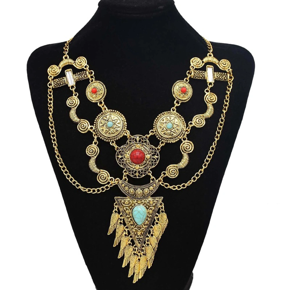 Ladies Necklace Exaggerated Vintage Multi-layer Handmade Adjustable Dress Up Gorgeous Vintage Ethnic Style Carved Necklace Party Jewelry