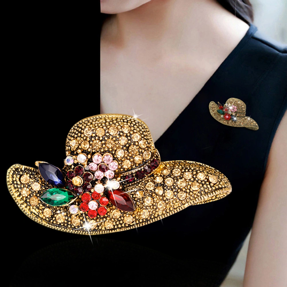 Sun Hat Brooch Shiny Rhinestone Elegant Luxury Solid Alloy Women Clothing Bag Hat Business Suit Lapel Pin Fashion Jewelry Gift