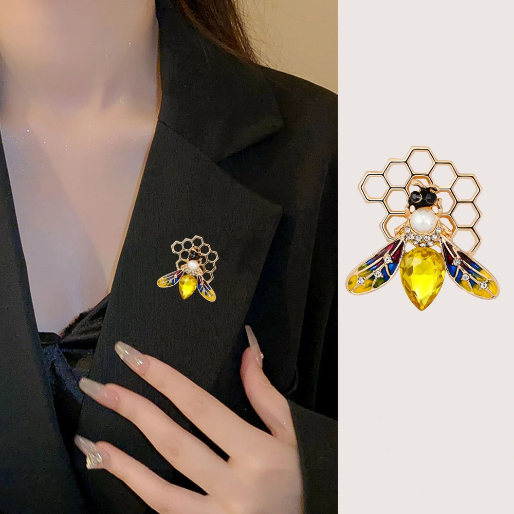 Bee Brooch Rhinestone Decor Bee Honeycomb Shape Colorful Hollow Out Anti-rust Colorfast Collar Sweater Bag Hat Decoration Jewelry 