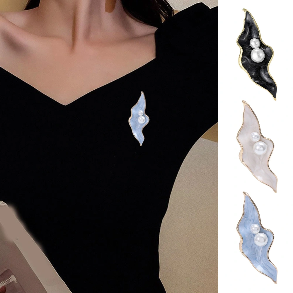 Faux Pearls Leaf Shape Brooch Pin Enamel Elegant Badge Coat Sweater Collar Pin Clothing Accessories 