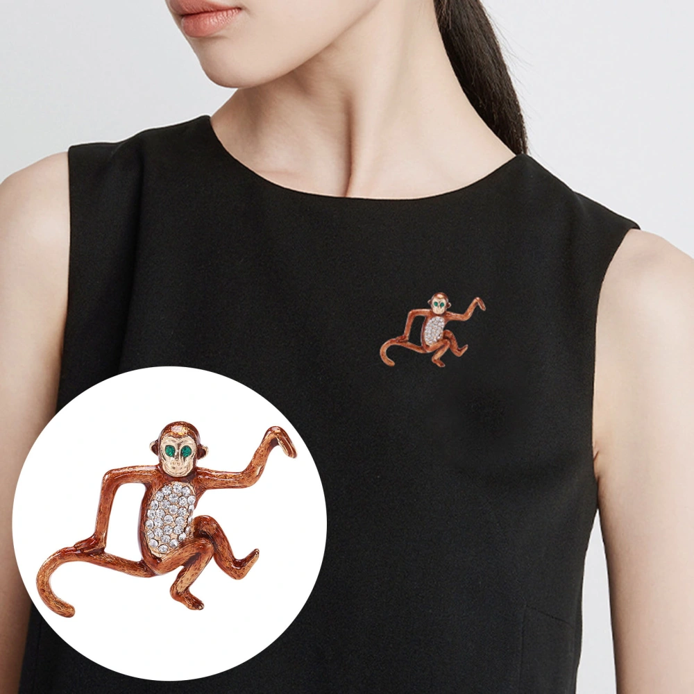 Cute Monkey Animal Shape Brooch Shining Rhinestones Inlaid Suit Lapel Pin Temperament Scarf Buckle Badge Dress Coat Accessories 