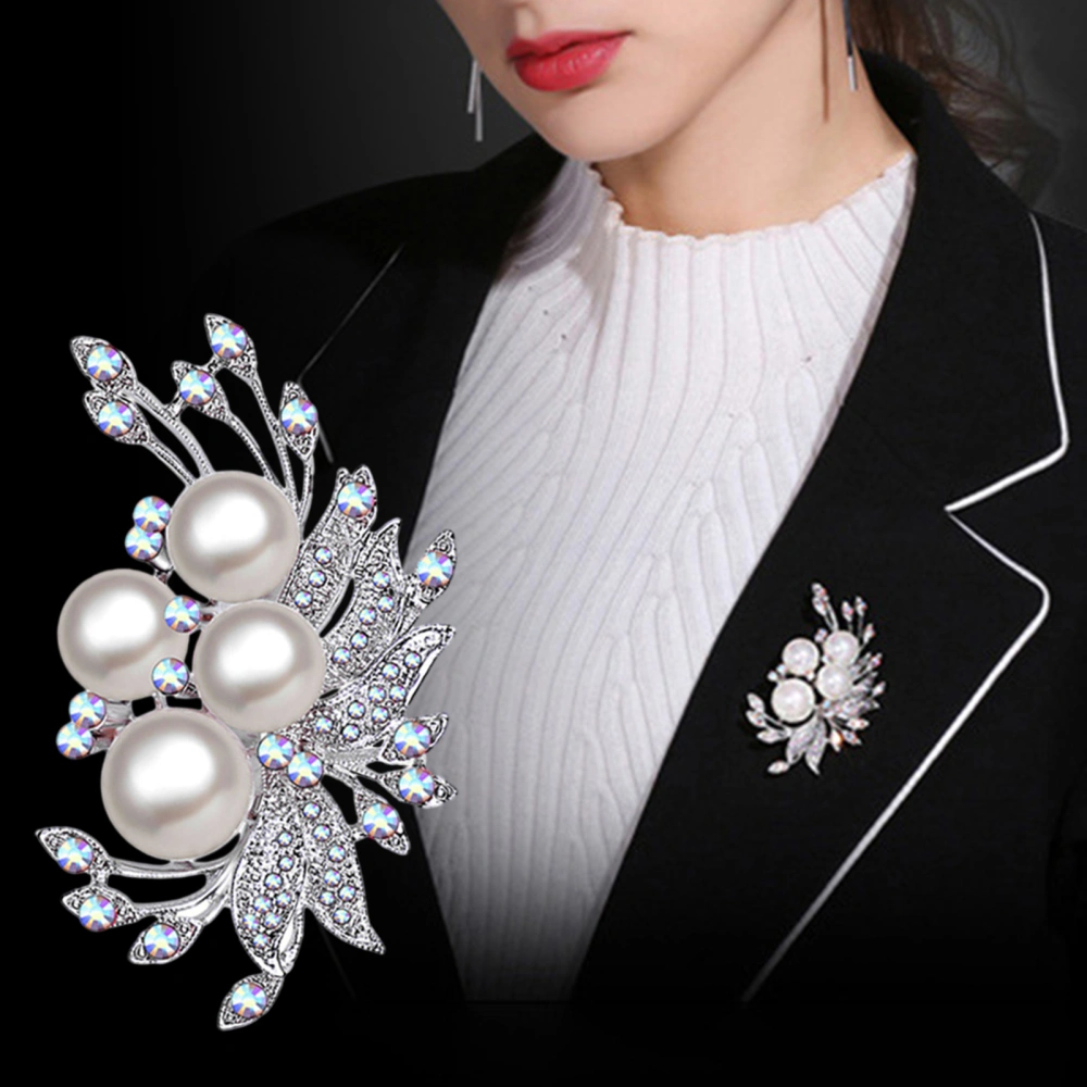 Women Fashion Brooch Pin Shiny Rhinestone Inlay Faux Pearl Brooch Elegant Alloy Badge Handbag Sweater Suit Shawl Decoration Clothing Accessories Party Wedding Jewelry Gift