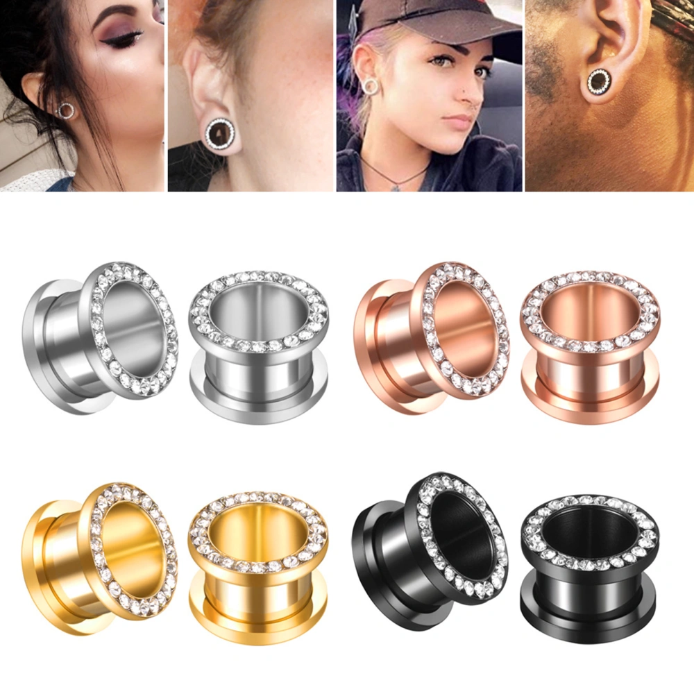 4 Pairs Ear Gauge Tunnel Earring Stainless Steel Hip Hop Punk Rhinestone Men Women Ear Stretcher Expander Plug Piercing Jewelry 