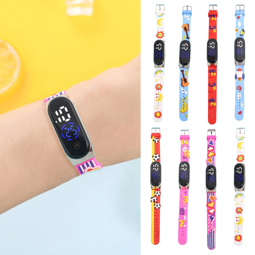 Electronic Watch Soft Cartoon Band LED Display Rectangle Life Waterproof Adjustable Large Digits Boys Girls Students Digital Watch Daily Wear