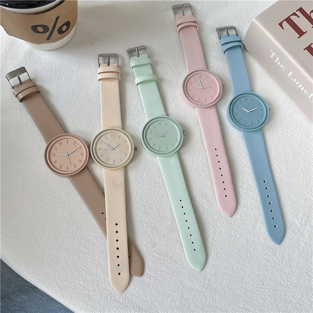 Bracelet Watch Macaron Color Quartz Movement Round Dial Pointer Display Adjustable Precise Time Portable Faux Leather Strap Quartz Watch Daily Accessory