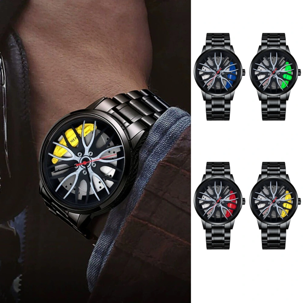 Men Watch Car Hub Design Round Quartz Dial Stainless Business Watch High Accuracy Polished Decorative Cool Style Men Wrist Watch 