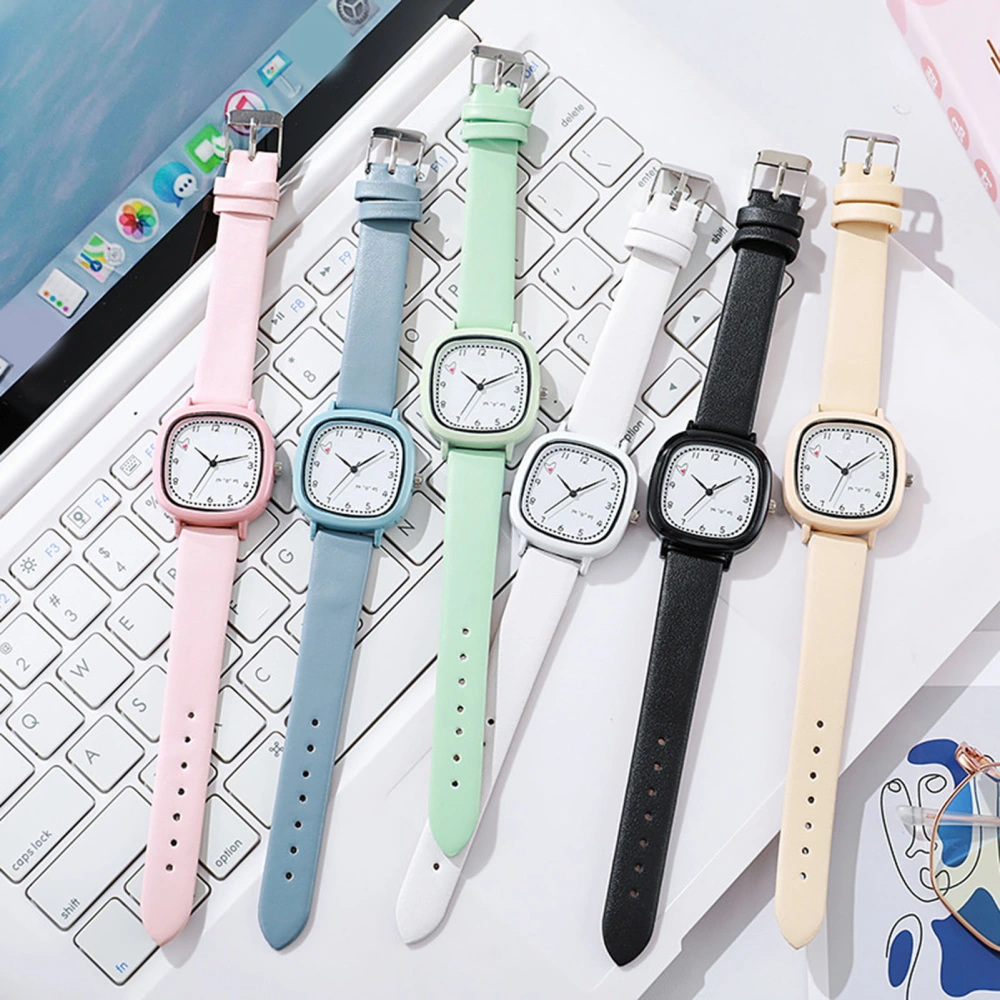 Women Quartz Watch Square Dial Soft Faux Leather Strap Accurate Adjustable Pin Buckle Students Girls Wristwatch Fashion Jewelry Birthday Gift