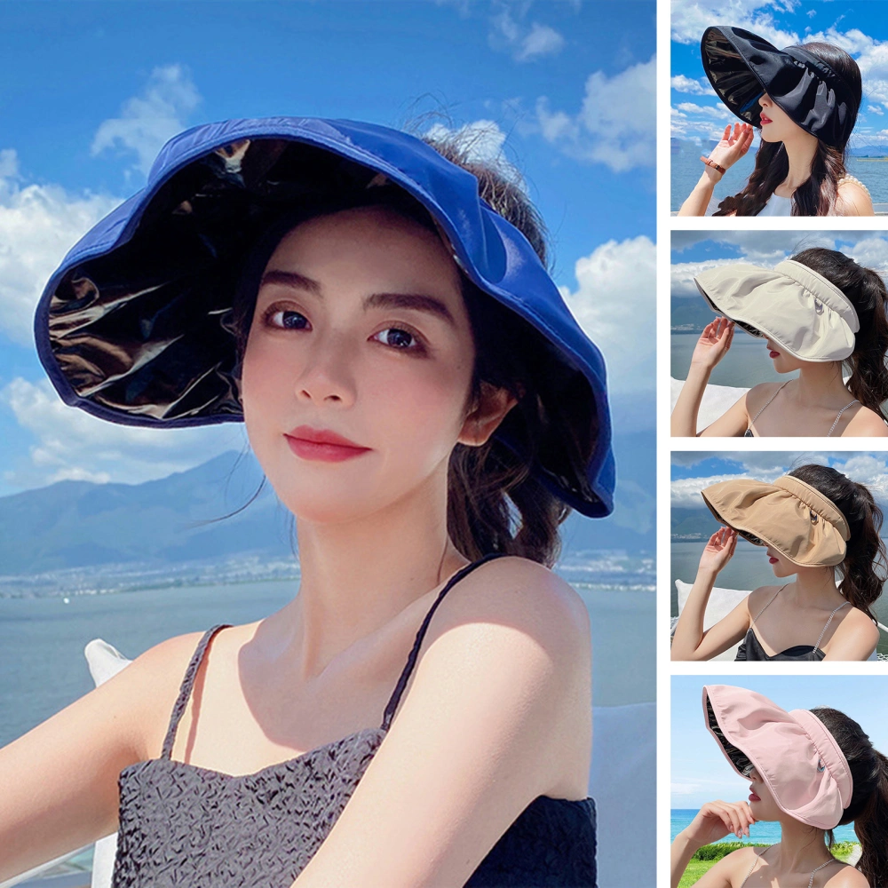 Women Beach Hat Sun Protection Breathable Wide Brim Foldable Headband Adjustable Anti-UV Solid Color Empty Top Camping Summer Cap Women Headwear