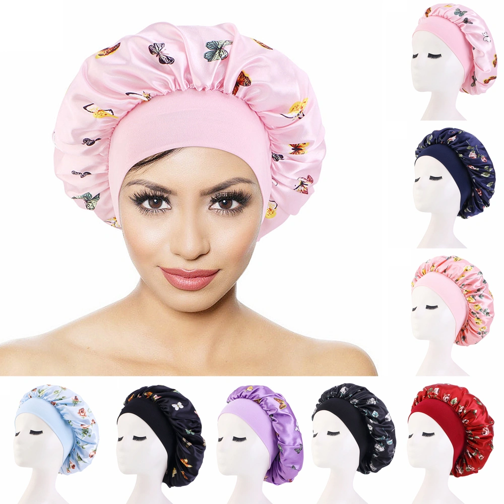 3 Pcs Nightcaps Satin Bonnet Extra Large Sleeping Bonnet Comfortable Butterfly Print Elastic Band High Density Women Braids Curly Night Hat