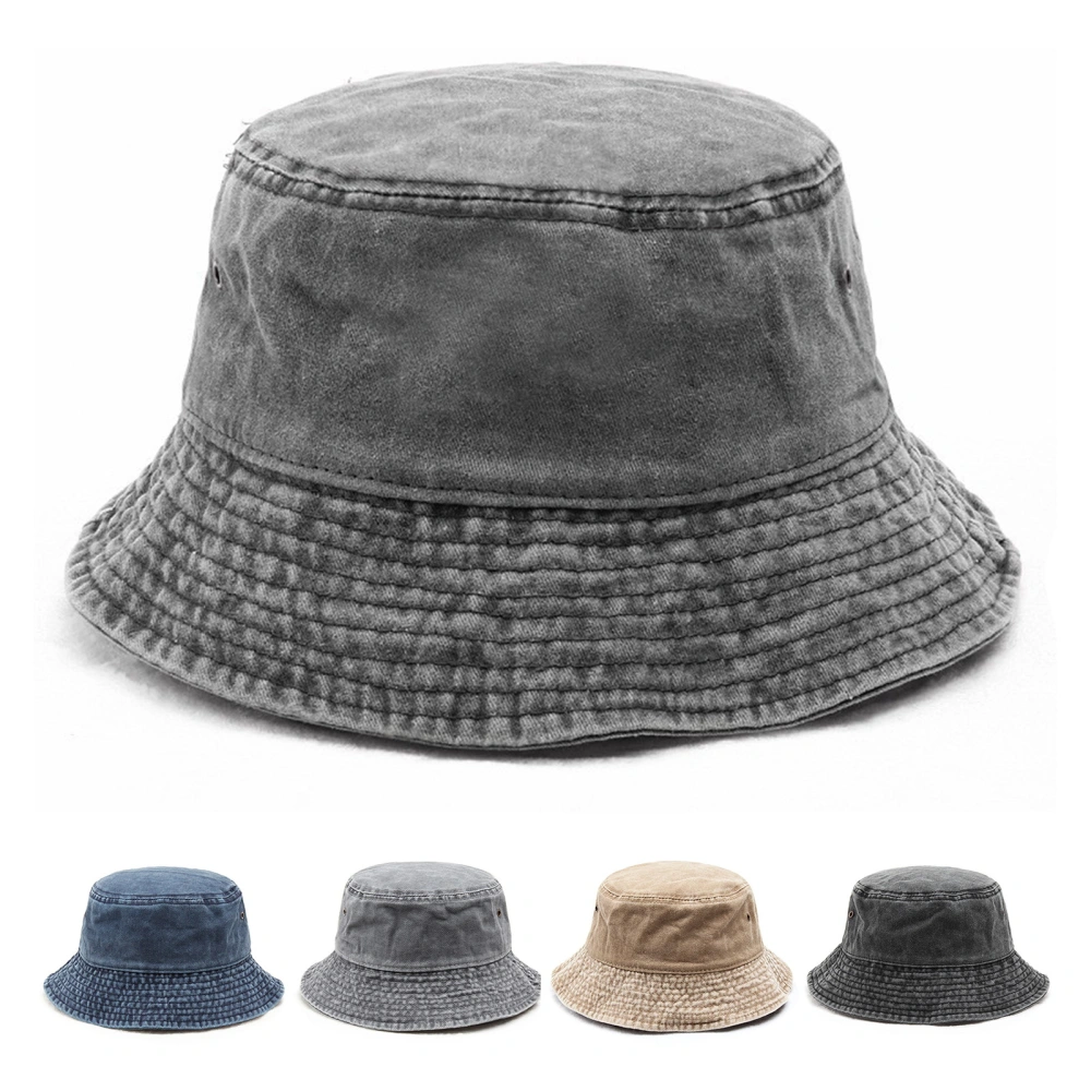 Bucket Hat Solid Color Washed Vintage Anti-UV Sunscreen Decorative Denim Unisex Women Men Cap Headwear