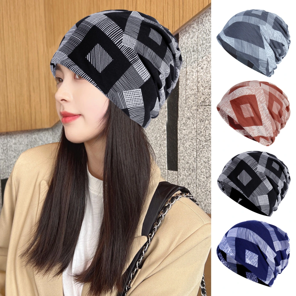 Unisex Winter Hat Contrast Color Geometric Print Elastic Hippie Baggy Warm Decorative Hip Hop Lightweight Women Men Fall Cap Beanie 