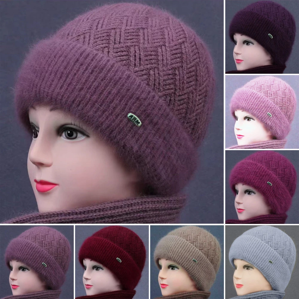 Middle-Aged Elderly Winter Woolen Hat Fleece Lining Thickened Mom Beanie Hat Warm Grandmother Knitted Hat