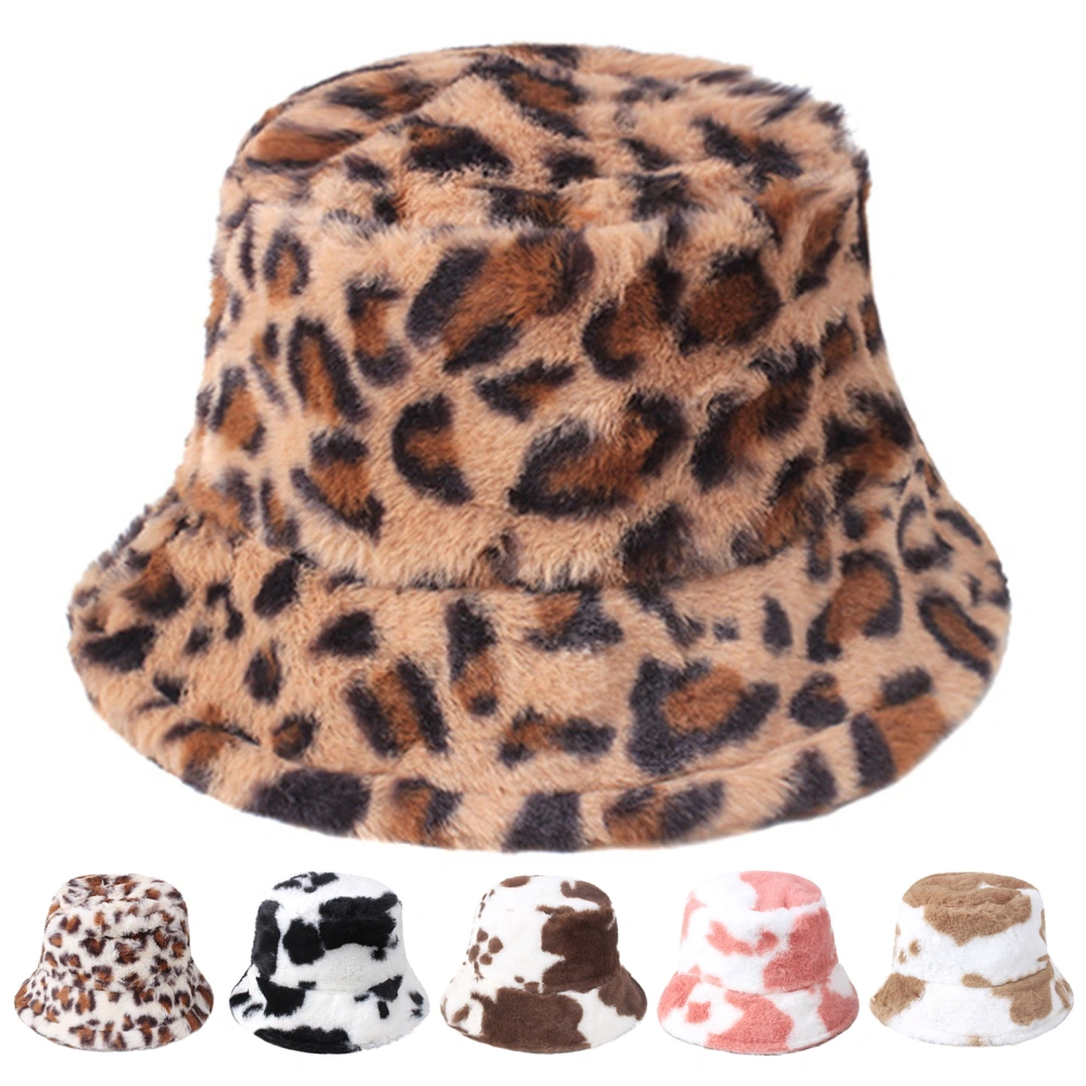 Winter Fisherman Hat Leopard Print Thick Windproof Fixed Strap Cold Resistant Flat Top Color Matching Adjustable Lady Outdoor Hat 