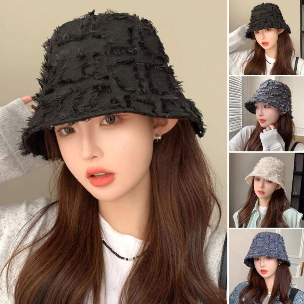 Korean Style Autumn Winter Fisherman Hat Solid Color Burr Edge Trim Flat Dome Wide Brim Bucket Hat Fashion Accessories