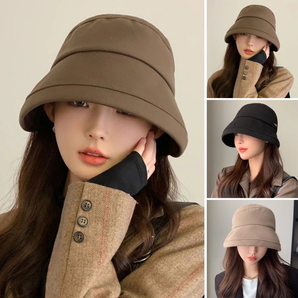 Women Fisherman Hat Winter Cap Sun Protection Windproof Thick Cold Resistant Solid Color Flat Top Soft Lady Outdoor Basin Cap Headwear 