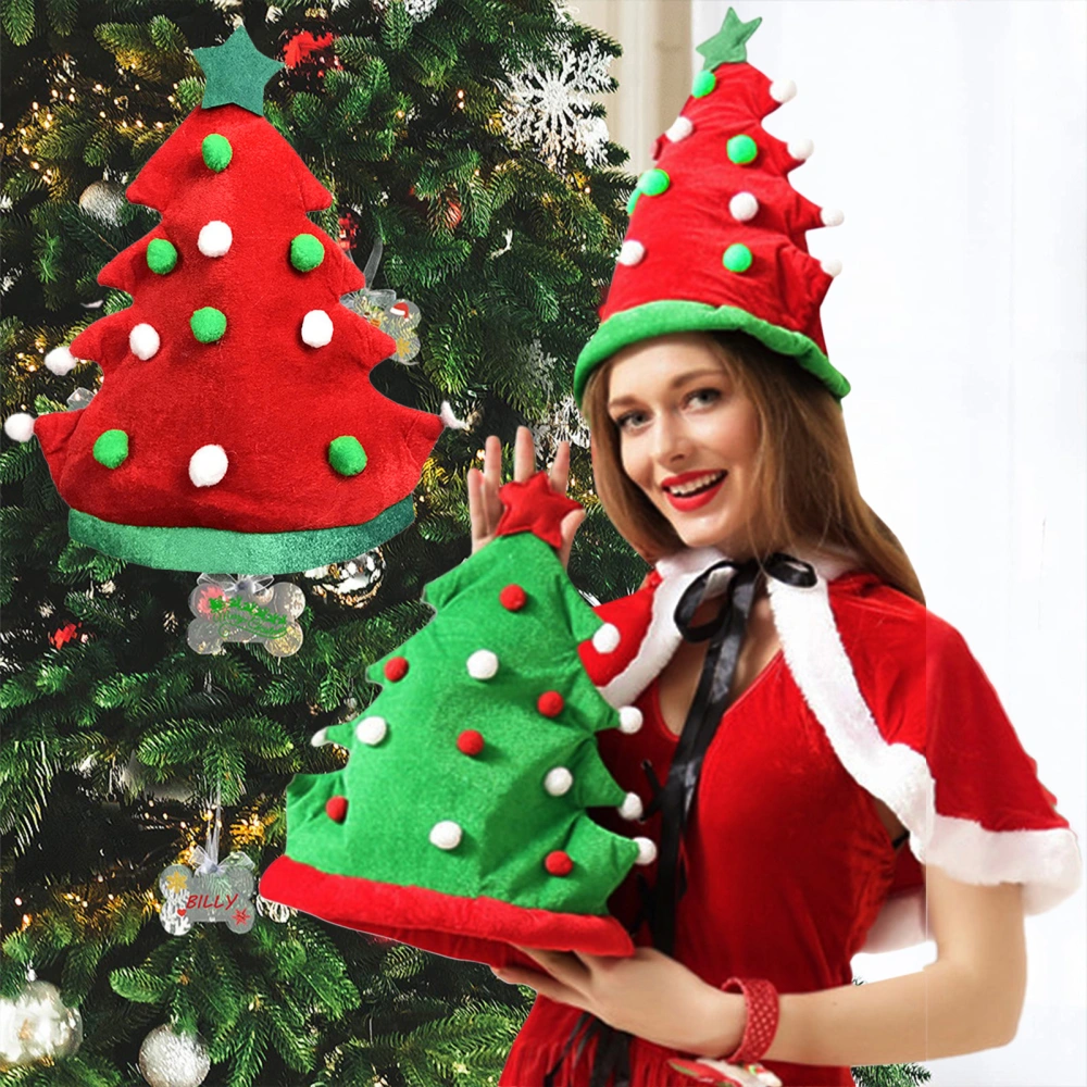 Merry Christmas Plush Hat Red Green Christmas Tree Hat Xmas New Year 2023 Gift Holiday Birthday Party Decoration