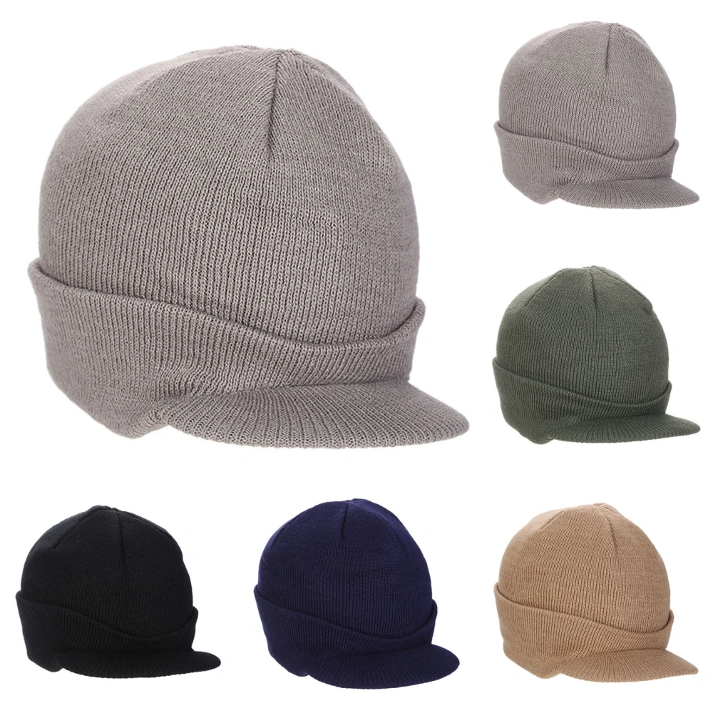 Men Autumn Winter Solid Color Knitting Baseball Hat Extended Brim Thickened Warm Skiing Hat Fashion Accessories