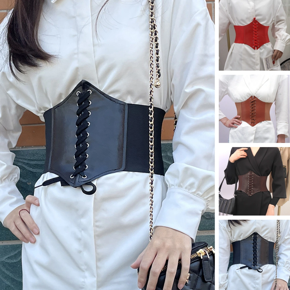 Solid Color Elastic Women Corset Exquisite Shaping Craftsmanship Faux Leather Lace-up Wide Belt Clothes Accessories