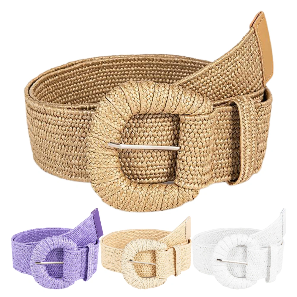 Straw Waist Belt Retro Bohemian Wide Handmade Pin Buckle Adjustable Clothing Accessories Summer Women Pants Dress Belt Waistband Daily Use