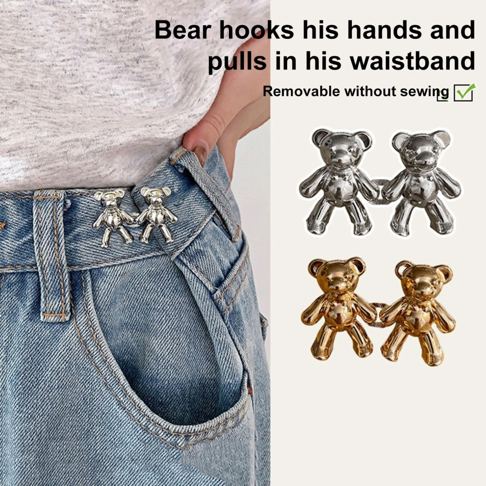 1 Pair Belt Buckles Cartoon Bear Shape Waist Adjustment Waist Fixed Clips Brooched Skirt Cardigan Pin Pants Waist Stainless Pants Waist Fixers  