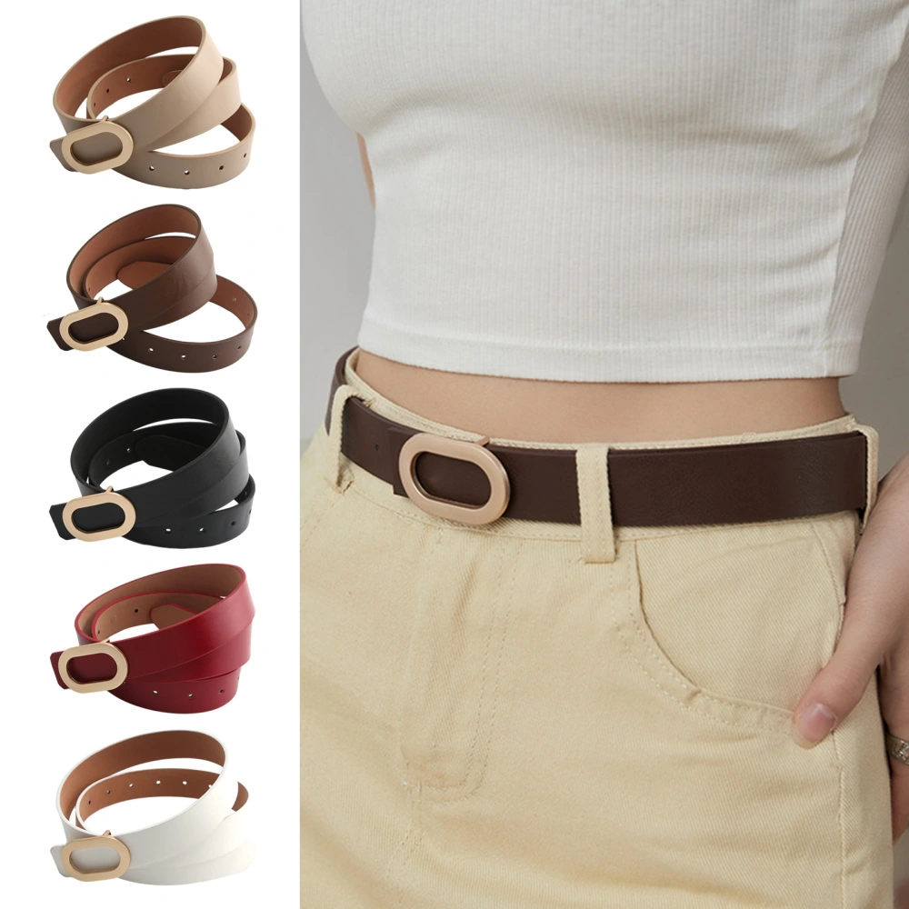 Women Belt Wide Faux Leather Adjustable Multi Holes Solid Color Metal Buckle Anti-break Great Durability Vintage Lady Shirt Pants Dress Waistband 