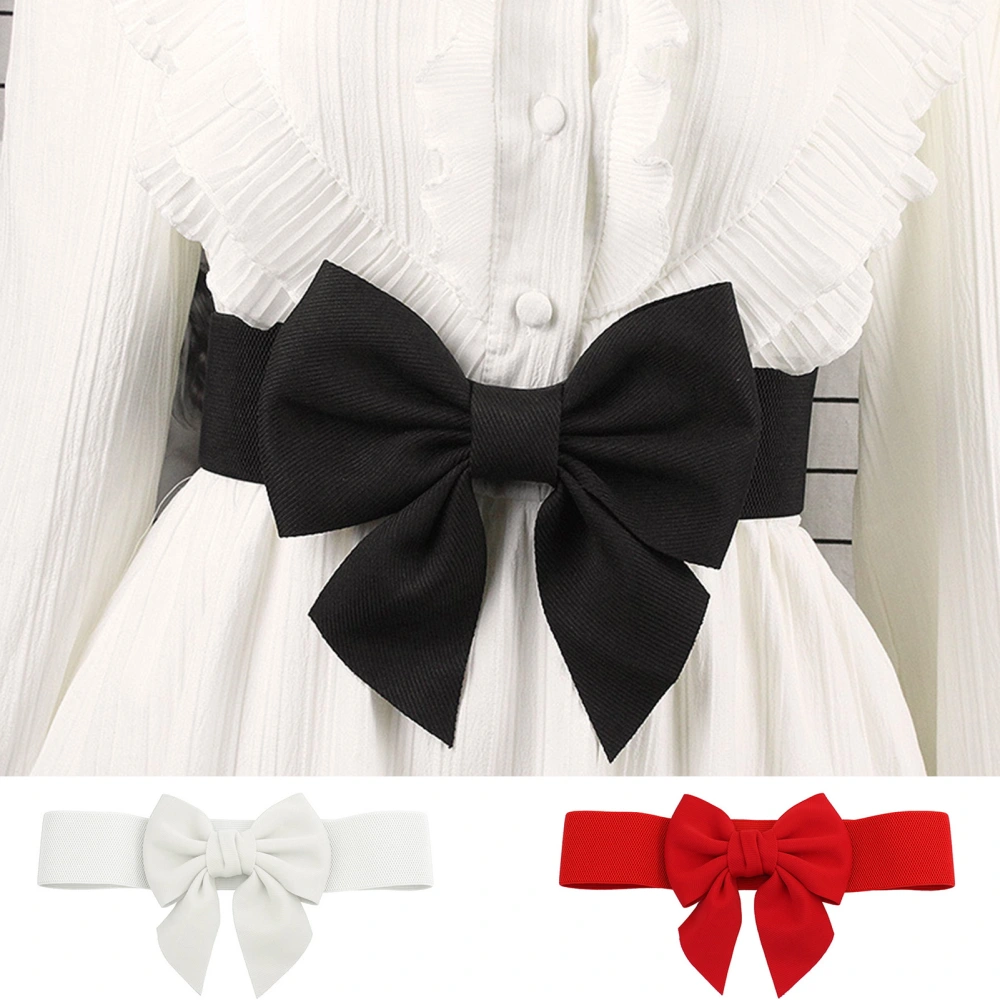 Women Elegant Large Bowknot Elastic Belt Dress Decorative Versatile Wide Belt Elastic Waistband Decoration