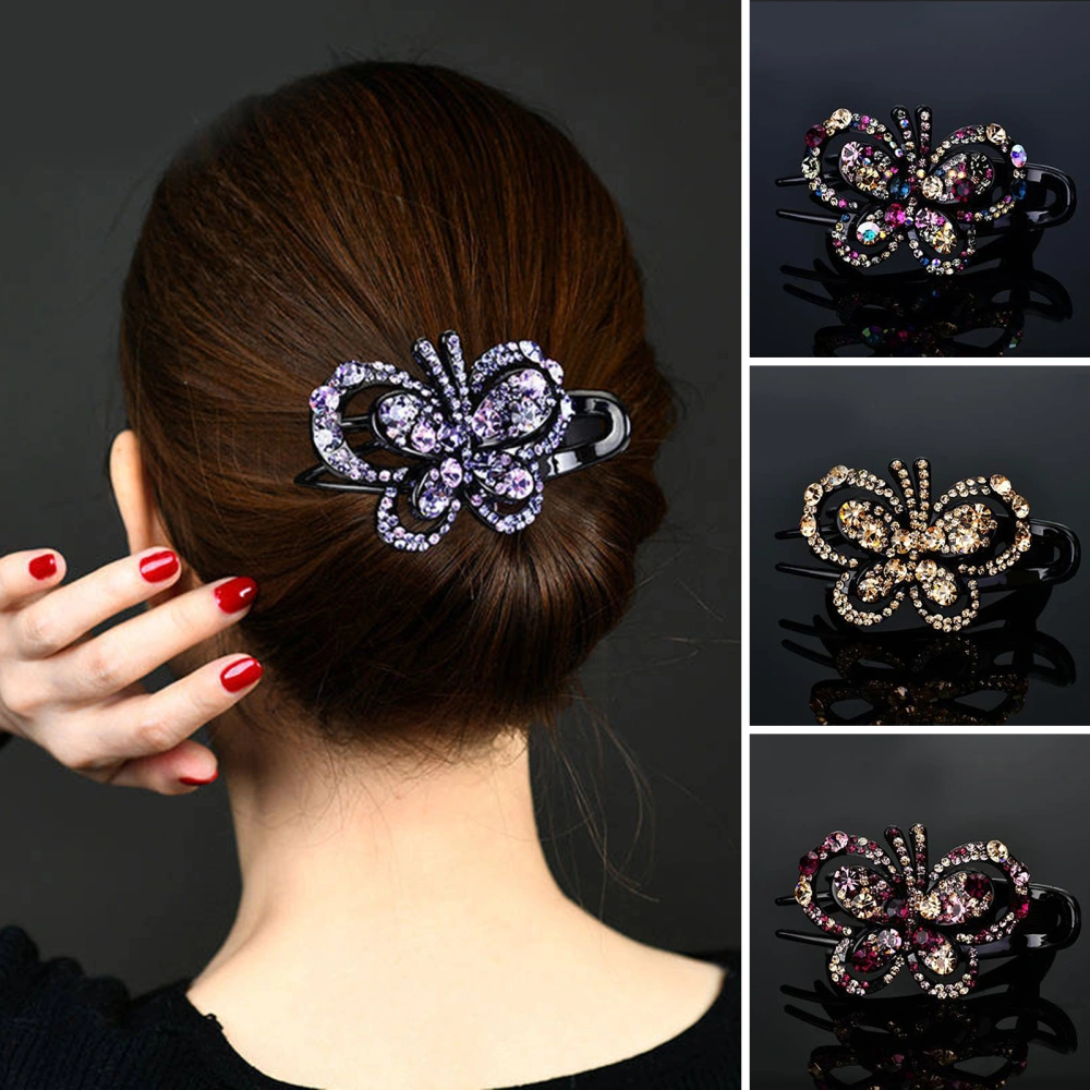 Sweet Temperament Hair Clip Anti-slip Tooth Exquisite Bright Color Shining Rhinestone Elegant Butterflies Decor Hairpin Styling Tool