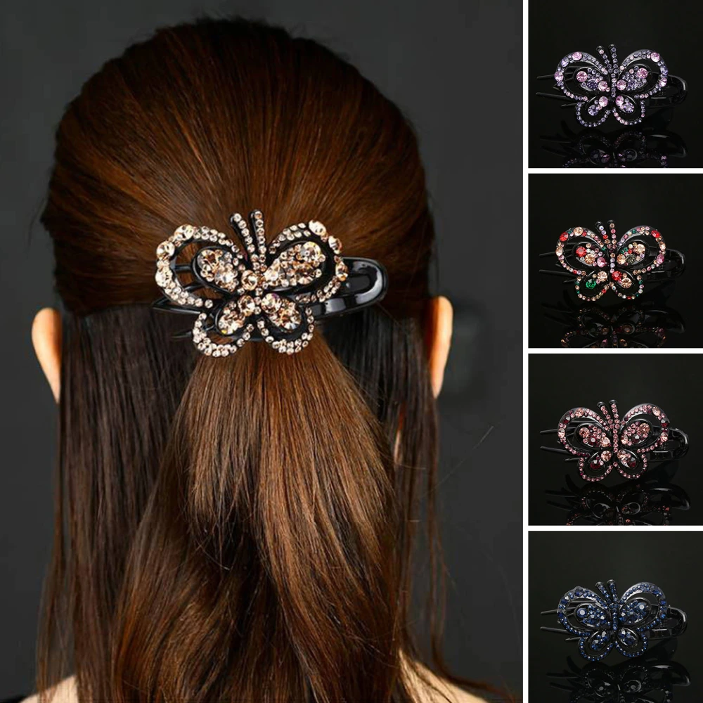 Rhinestone Butterflies Hair Clip 3 Claws Luxury Elegant Hairstyle Decoration Non-slip Women Duck Billed Clamp Fashion Hair Accessories