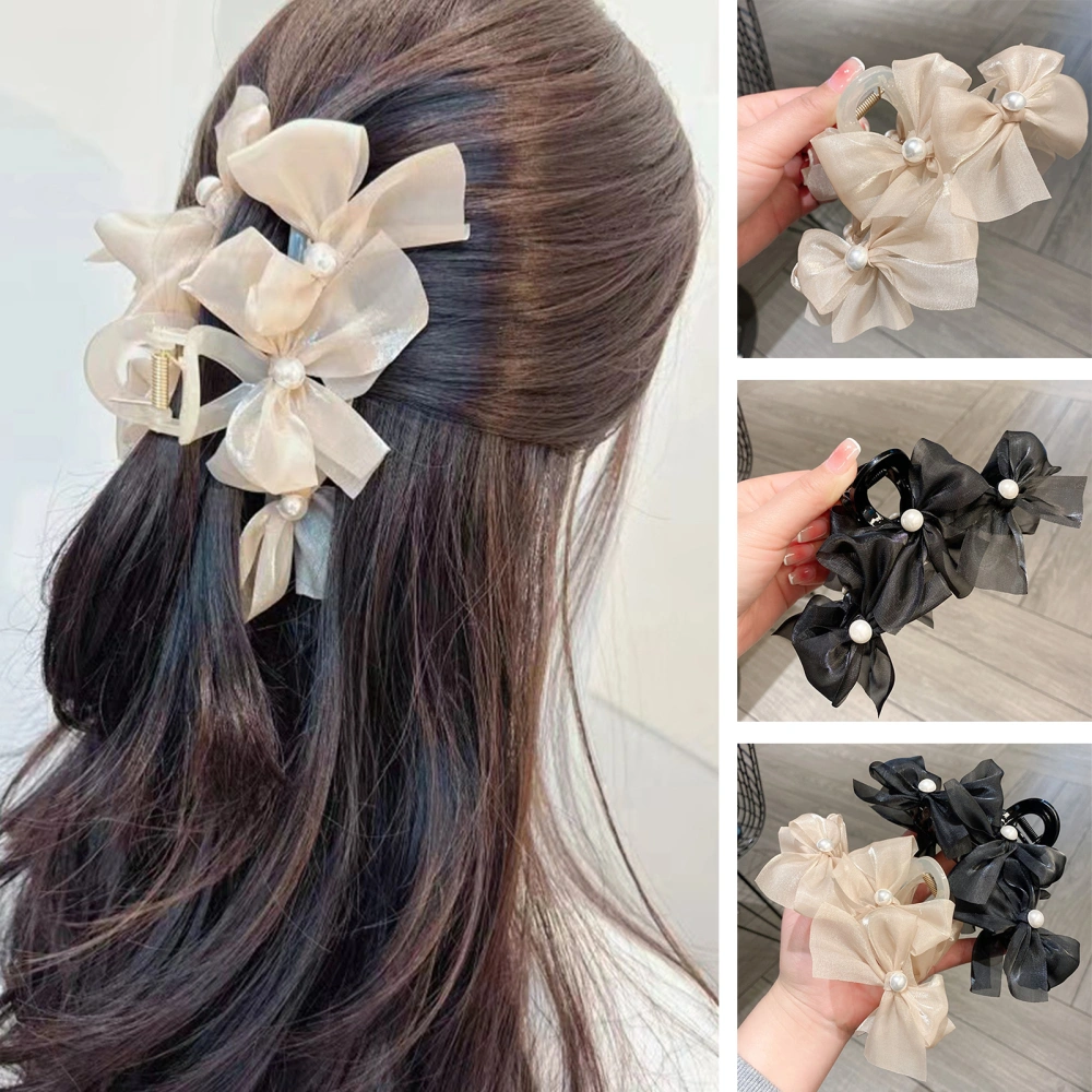 Hair Claw Bowknot Faux Pearl Spring Design Crossing Teeth Strong Hold Hair Accessories Non-Slip Woman Large Hair Jaw Clip Party Use