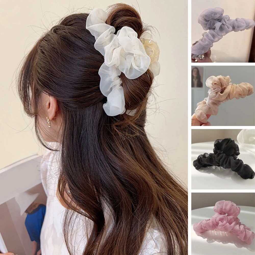 Korean Style Hair Claw Crossing Teeth Spring Design Pleated Mesh Yarn Decor Large Hair Clip Hair Accessories