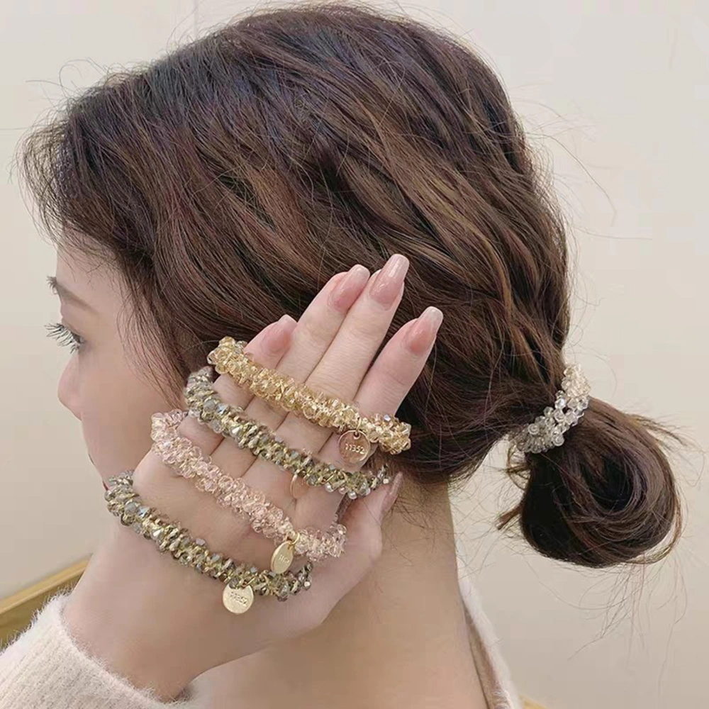 Retractable Non-slip Hair Rope Elastic Anti-fall Tight Women Faux Crystal Decor Hair Tie Hair Accessories