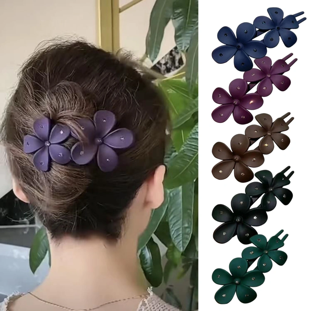 Women Hair Grip Flower Decor Solid Color Anti-slip Hair Decoration Frosted Texture Rhinestone Decor Anti-crack Lightweight Hair Styling Tool 