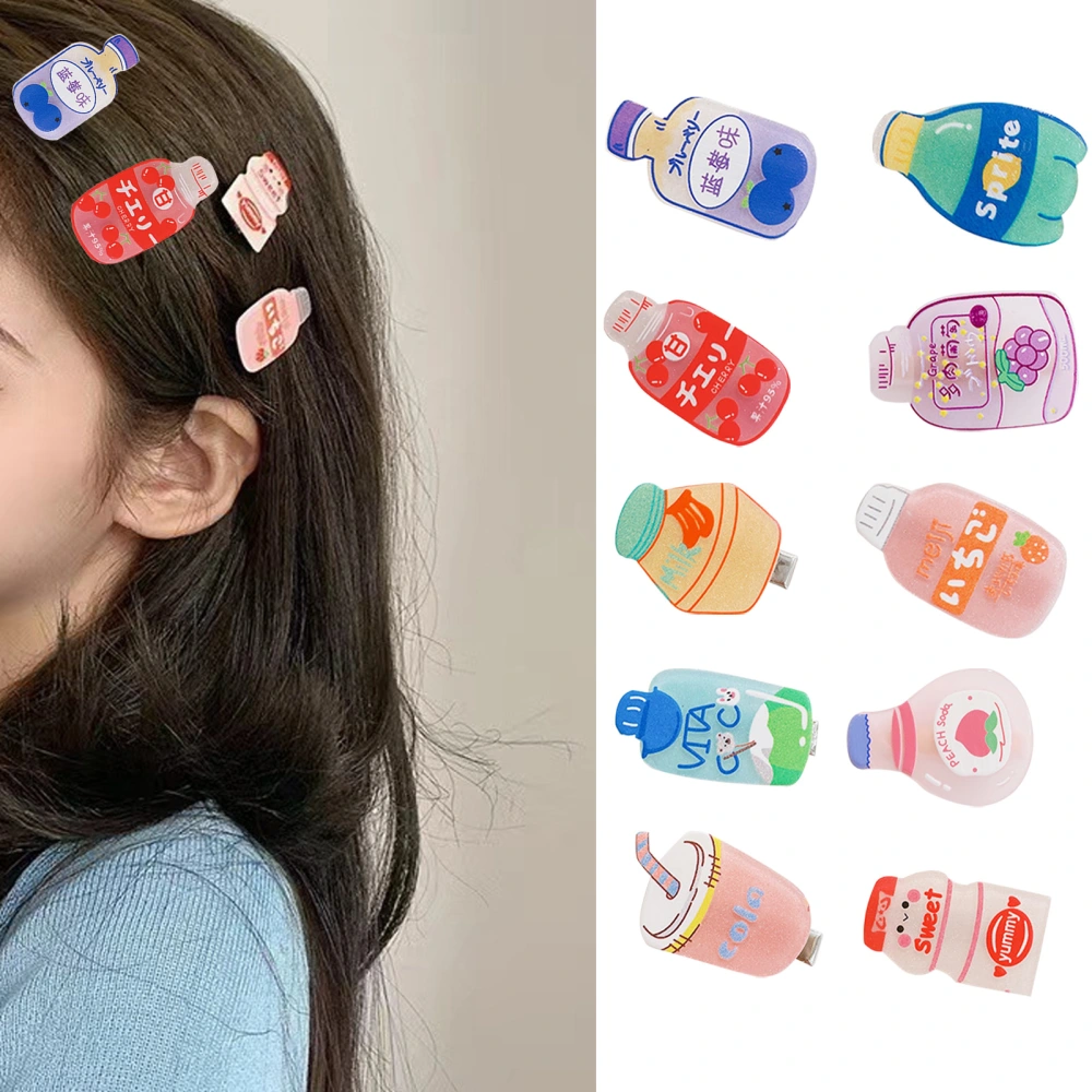 Kids Hairpin Cartoon Beverage Shape Sweet Color Children Hair Clip Lightweight Anti-slip Girls Side Clips Bangs Clip Hair Fixed Hair Decoration Tool 