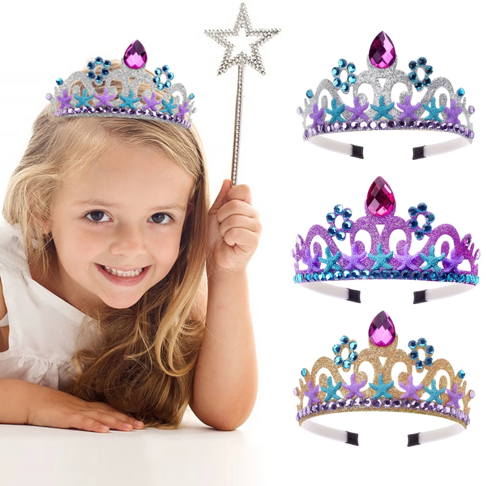 Ocean Starfish Mermaid Princess Headband Rhinestone Crown Princess Party Hairband Children Festive Head Hoop Headwear Accessories