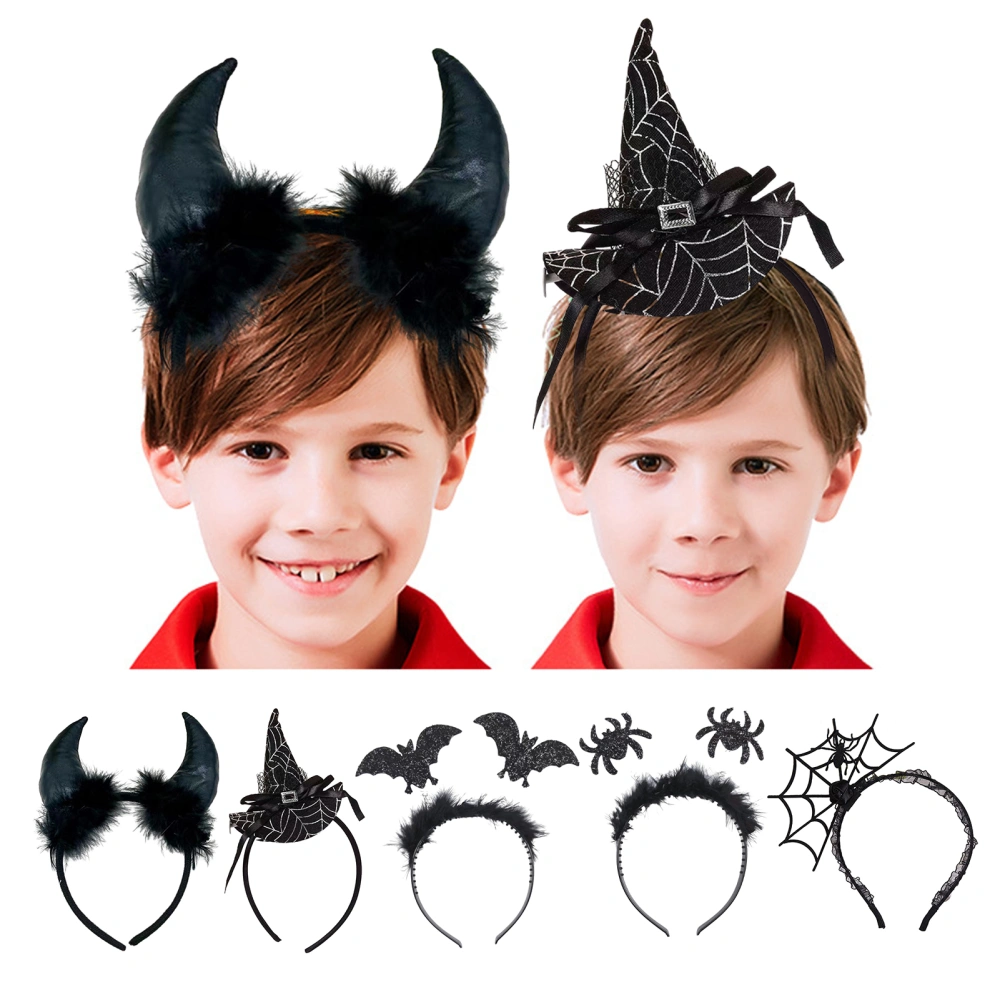 Halloween Headband Spider Web Decor Lace Solid Color Bat Decor Black Anti-slip Halloween Party Head Decoration Hair Hoop Cosplay Hair Accessory 