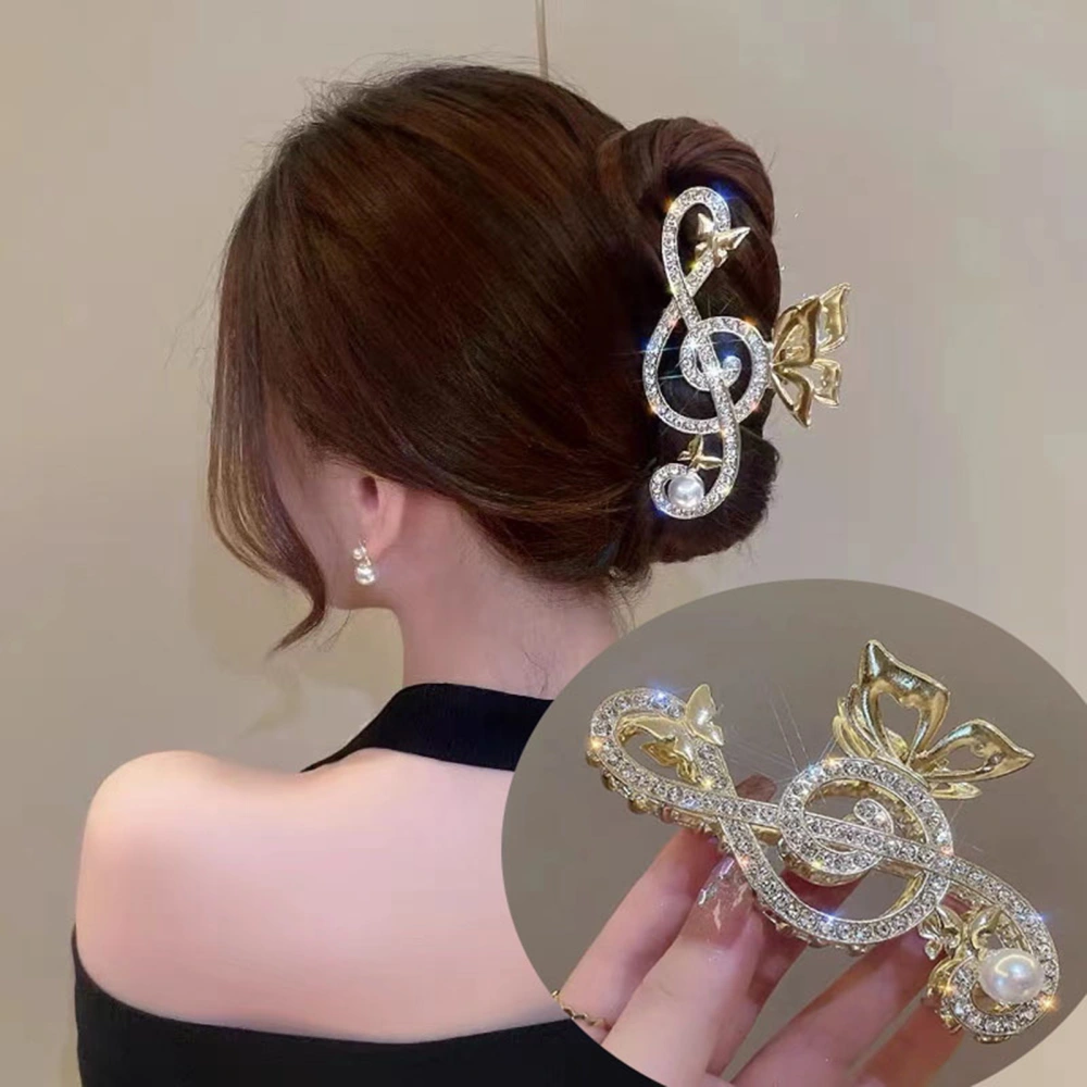 Women Girls Hair Grip Clip Elegant Music Notes Rhinestone Inlay Alloy Hair Claw Clip Non-slip Hair Fixer Styling Tool Fashion Hair Accessories 